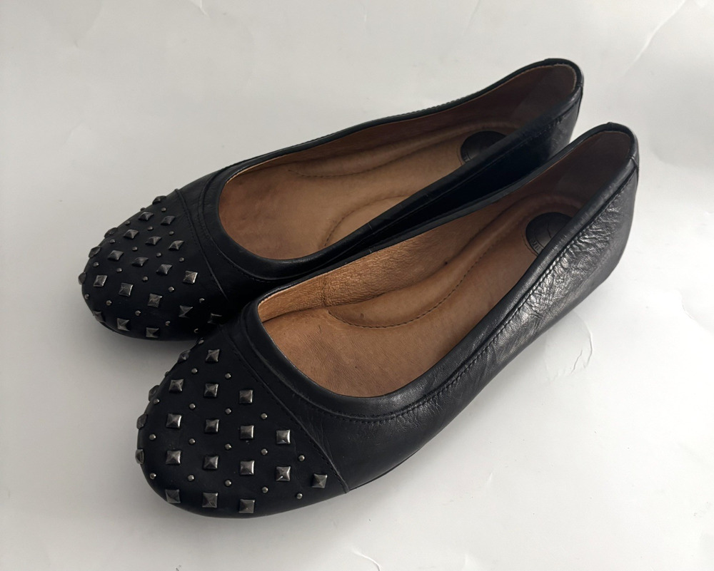 Nurture Flats Women's 6.5 M Black Leather Studded Ballet Shoes